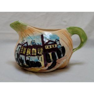 Vintage Creamer Pitcher Japan - Onion Look with Handle - Building Scene